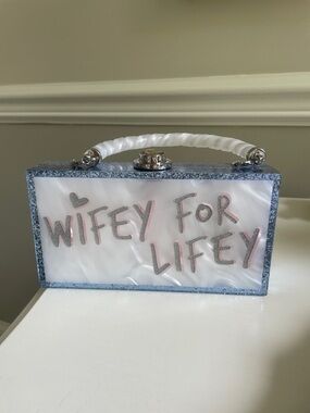 Sophia WebsterWifey For Lifey Acrylic Box Clutch in Pearl White and Glitter Blue